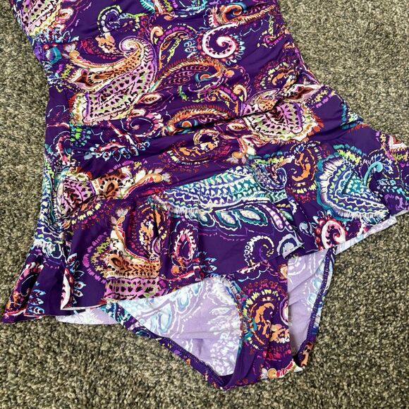 Lauren By Ralph Lauren’s Women’s Purple Paisley One Piece Swim Suit Size 10 - Picture 2 of 9